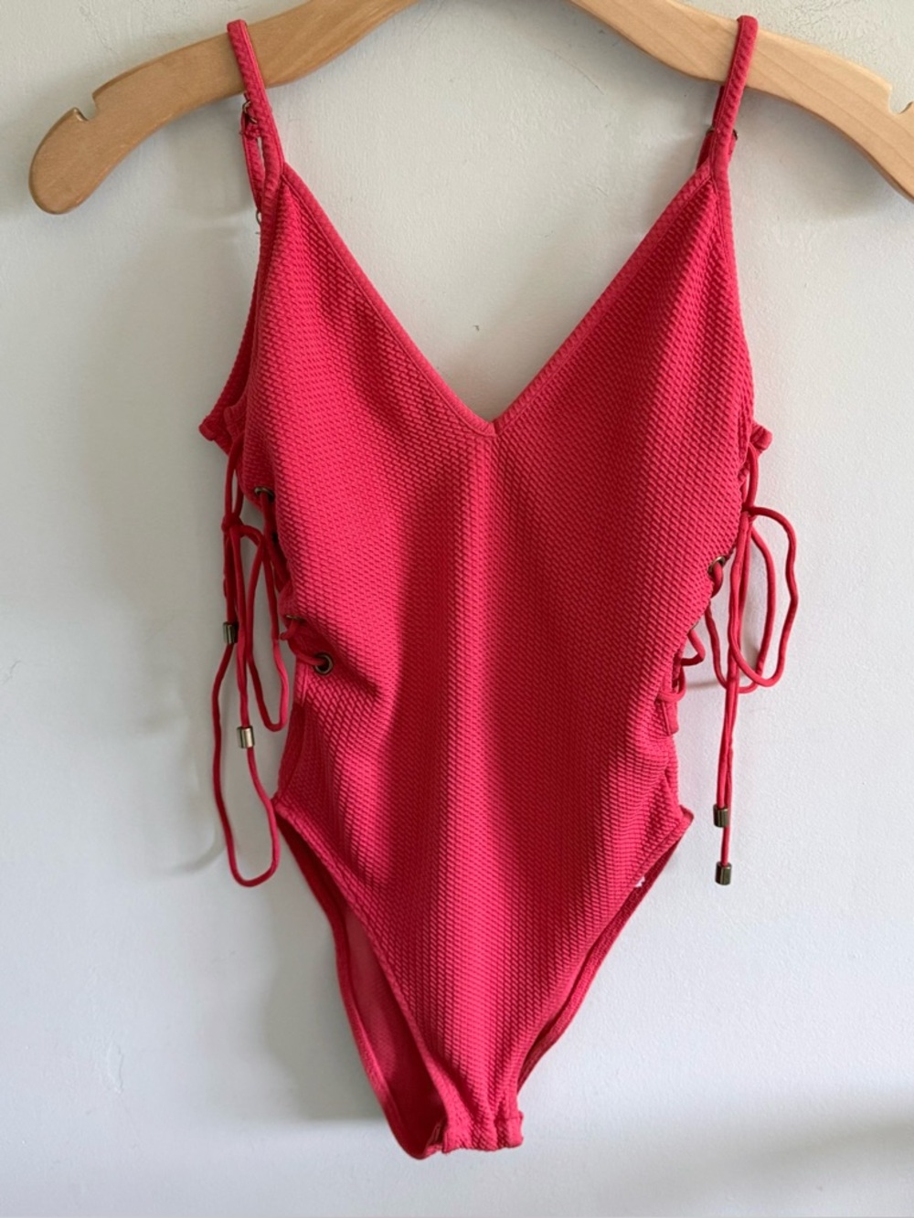 Topshop Red Textured Side Lace-Up Bodysuit | Size 2